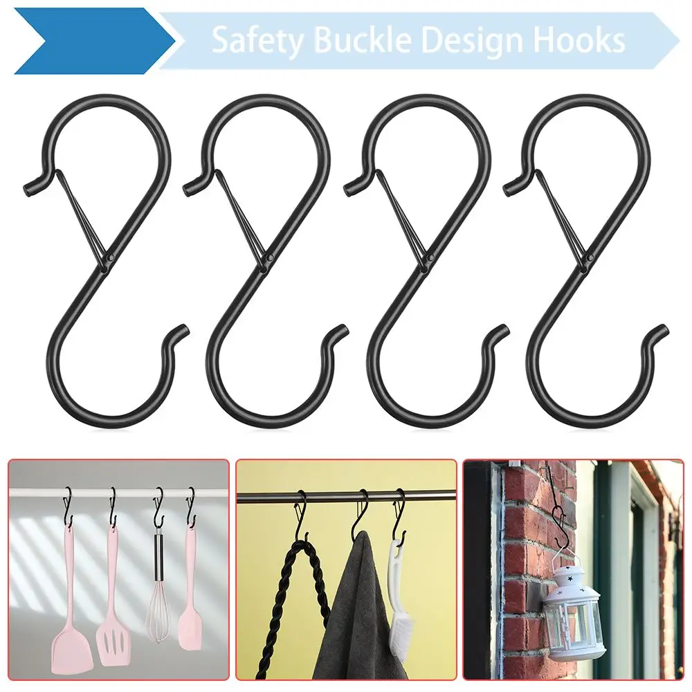 

4Pcs Heavy Duty Hanging Anti-Drop Garden S Hooks Safety Buckle Hook Rack Metal Hooks