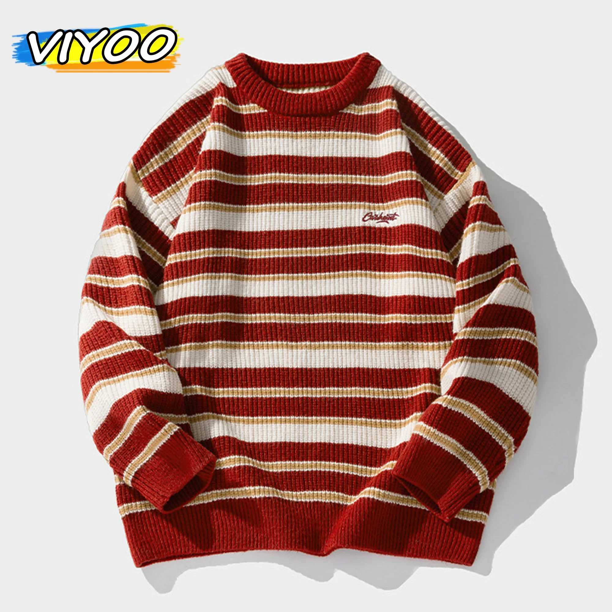 

Men's Striped Knit Sweater Pullovers Oversized Knitwear Winter Korean Autumn Clothes Japanese Style sweather men