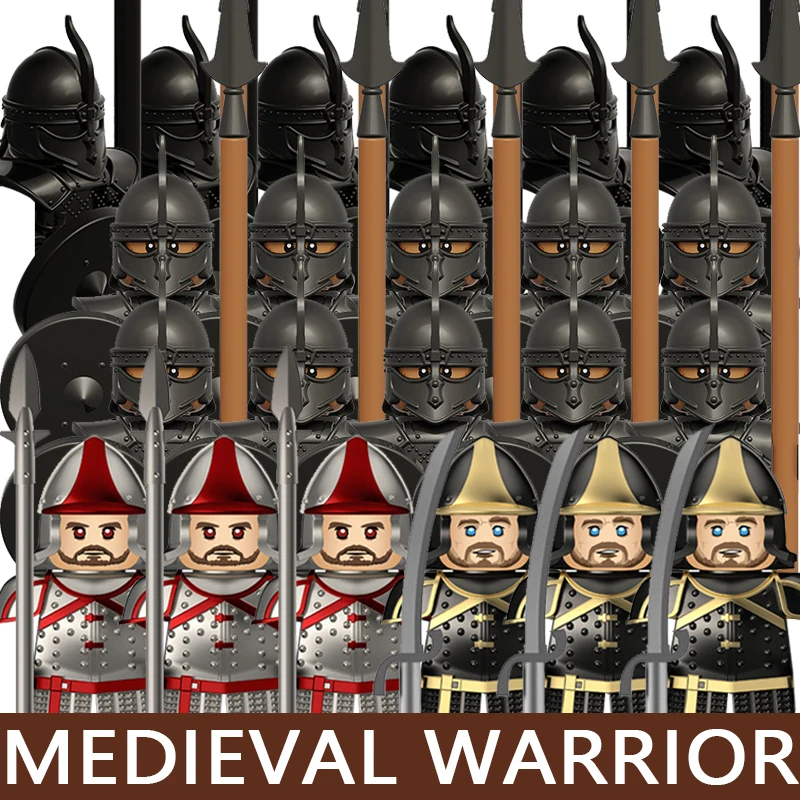 Medieval Castle Series Soldier Figures Building Blocks Military Army Knight Warrior Game Movie Spear Accessories Bricks Toy Gift