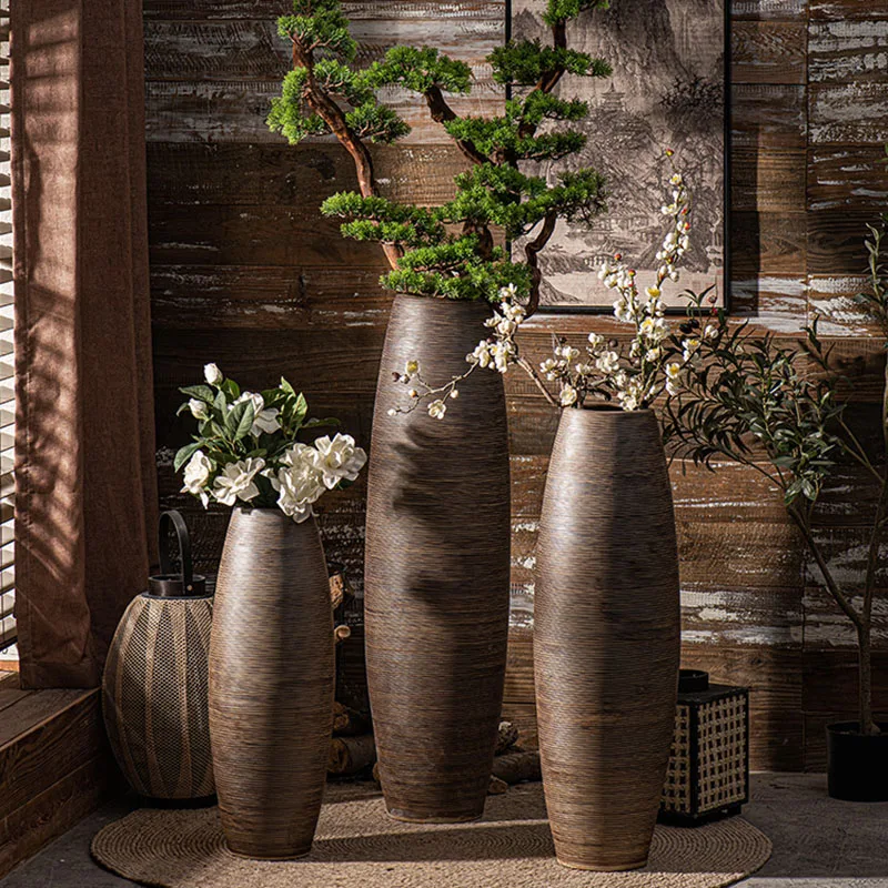 Jingdezhen Floor Large Vase Handmade Carved Thick Pottery Vase Pot