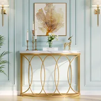 Tribesigns Table console demi-lune dorée, table d'entrée moderne de 43 pouces, table de canapé semi-cercle étroite avec cadre en métal géométrique 3