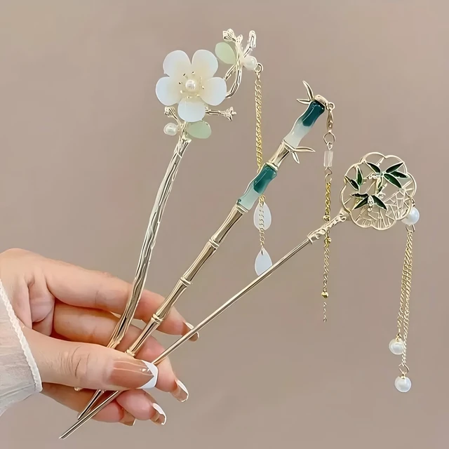 Elegant Chinese Style Hair Clip Tassel Hair Stick Traditional Floral Design Hairstyle Accessory Women Jewelry Hairpin Hairneedle 2
