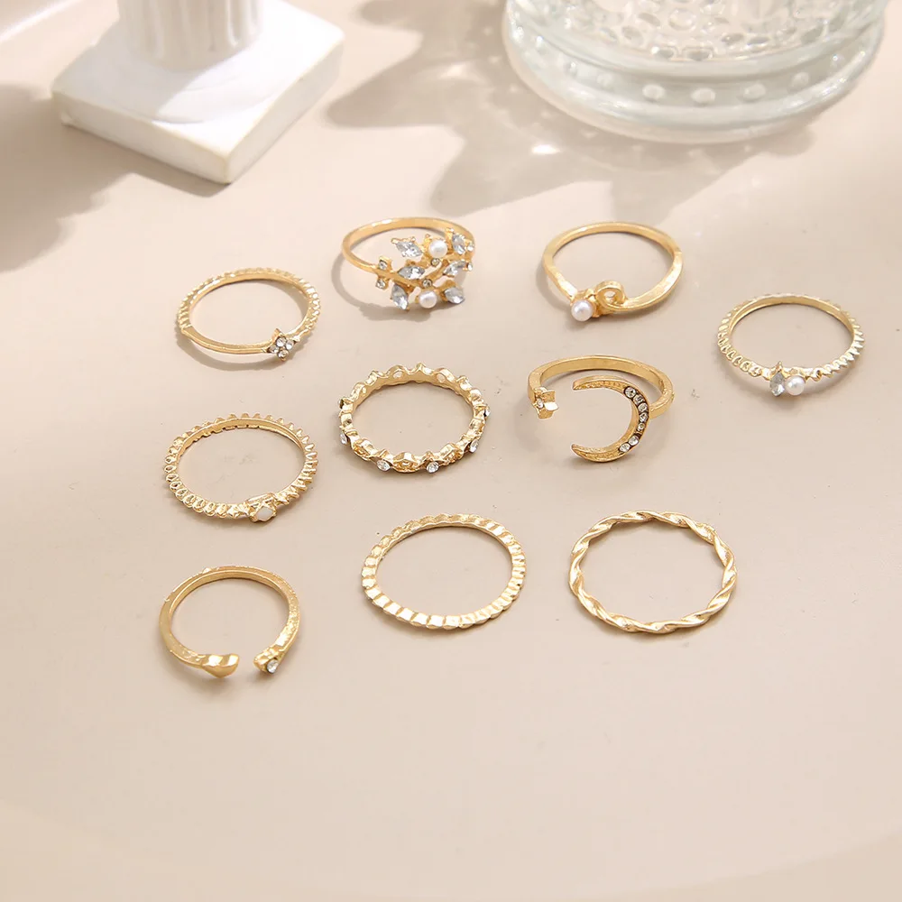 Boho Gold Color Heart Rings Set For Women Vintage Geometric Cross Pearl Butterfly Finger Rings Female Trendy Jewelry Gift
