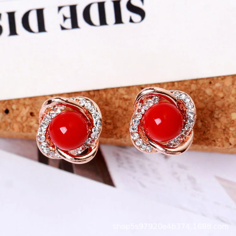 Upscale 14k Gold Luxury Zircon Pearl Twist Stud Earrings