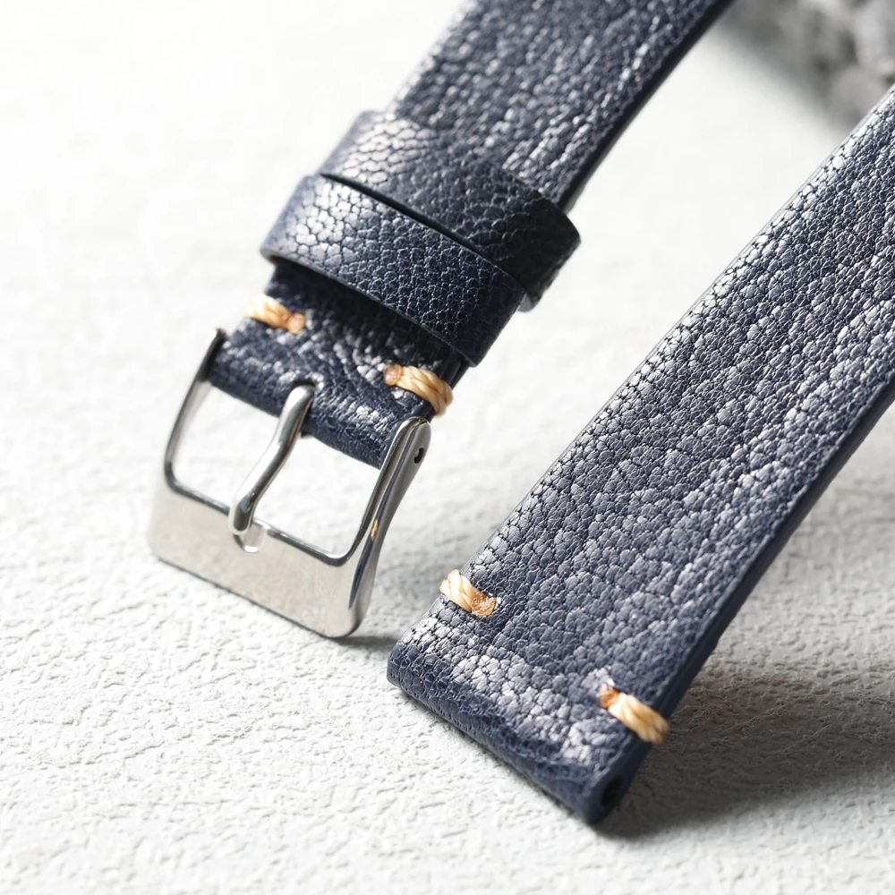 Luxurious Handmade Retro Blue Goat Leather Watchband - Ultra-Thin and Soft Strap