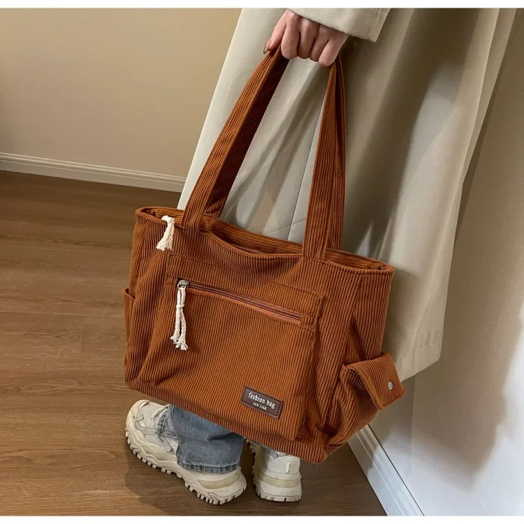 Solid Color Corduroy Messenger Bags Casual Large Capacity