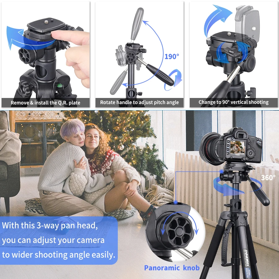RT20H Professional Lightweight Travel Aluminum Tripod with Adjustable Head Horiz