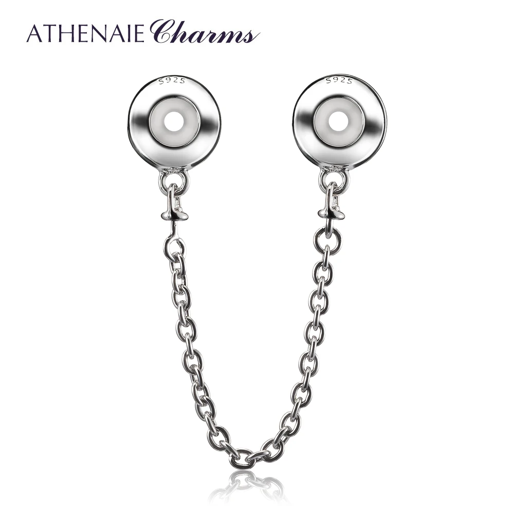 ATHENAIE 925 Sterling Silver Ring Conection Safety Chain Charms for Original European Charms Beads Fit Small Size Bracelet