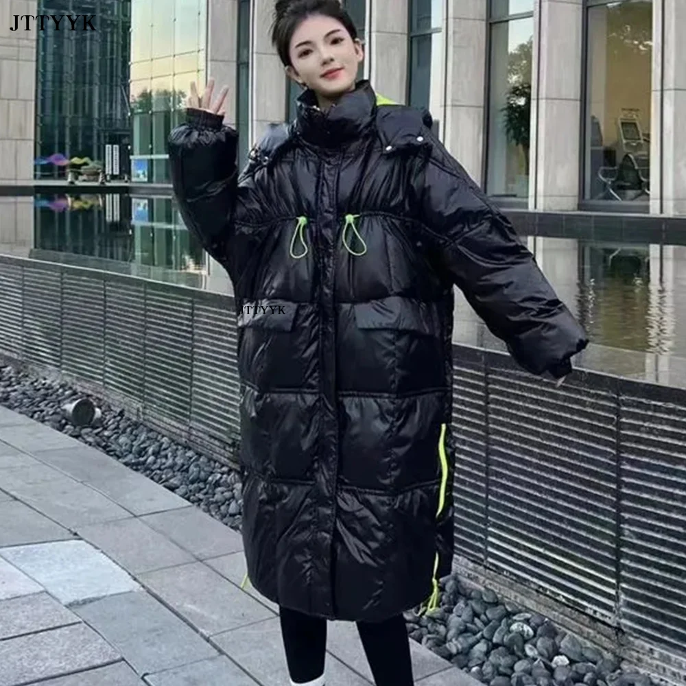 

Thick Winter Women Puffer Jacket Fashion White Duck Down Coat Hooded Parka Warm Ladies Long Overcoat Waterproof Outerwear Female