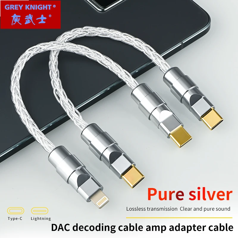 Greyknight Sterling Silver Lightning To Typec Hifi Cavo Audio Apple Otg Cavo Di Conversione Decoder Cuffie Amp Uso Del Telefono Cellulare