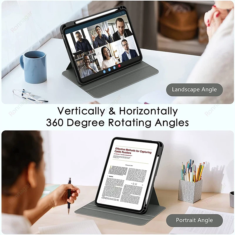 Versatile 360° Rotating Tablet Case with Pencil Holder