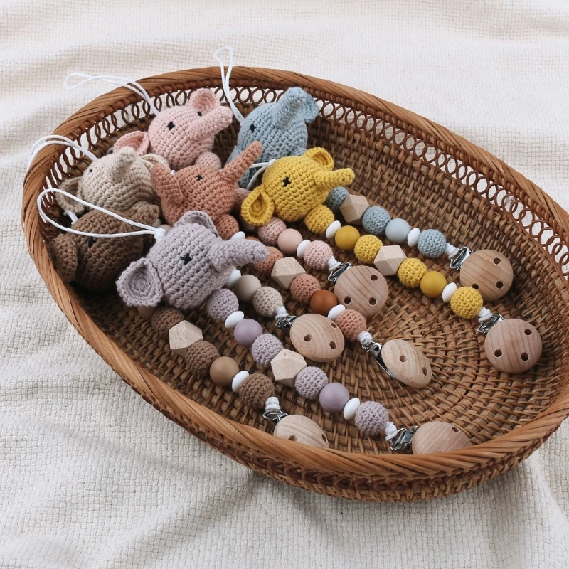 

Knitted Bead Pacifier Clip Teether Pendant Clip Anti-Drop Nipple Clip Baby Product Pacifier Accessories 0