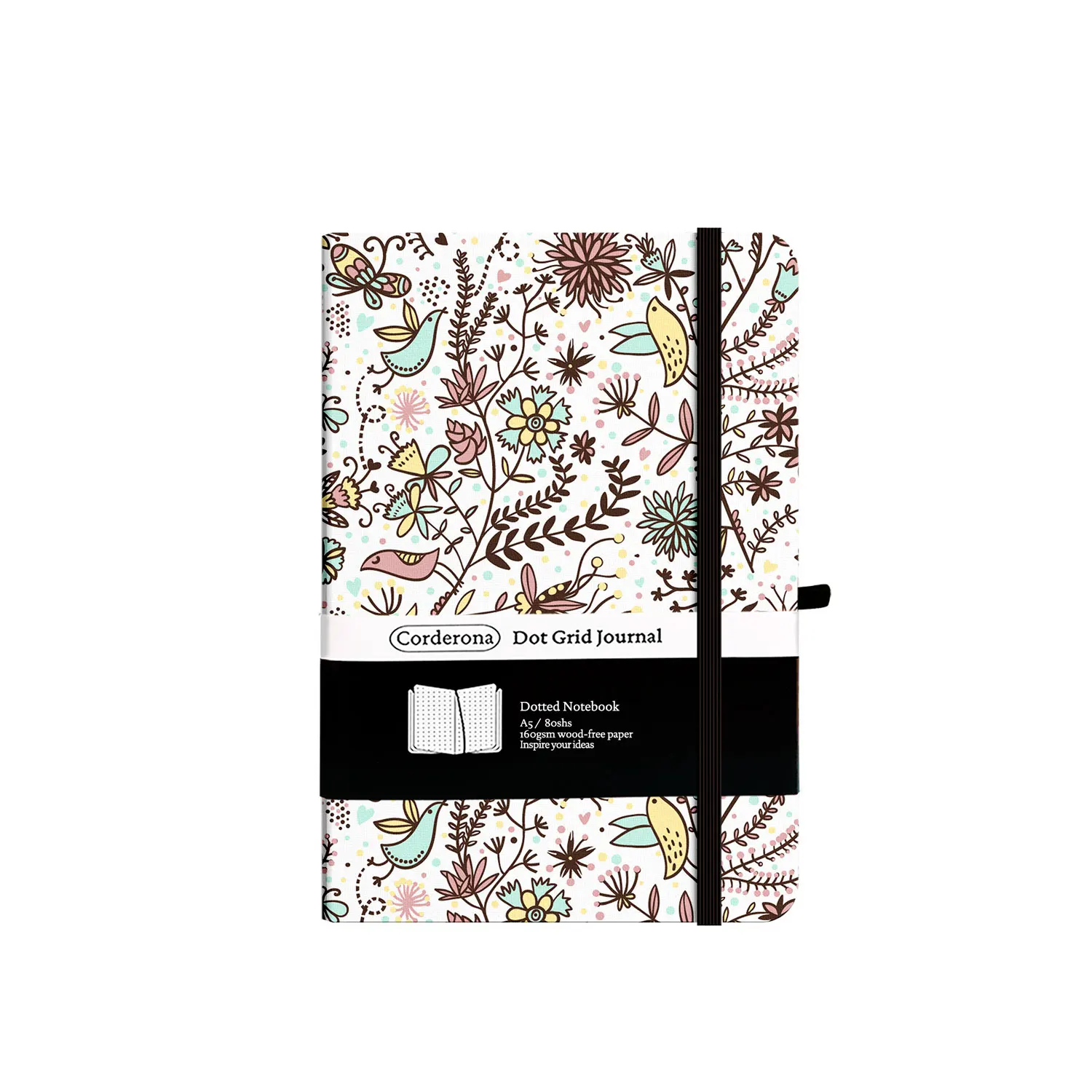 꽃 총알 점선 저널 탄성 밴드 160gsm 두꺼운 종이 Bujo A5 하드 커버 노트북