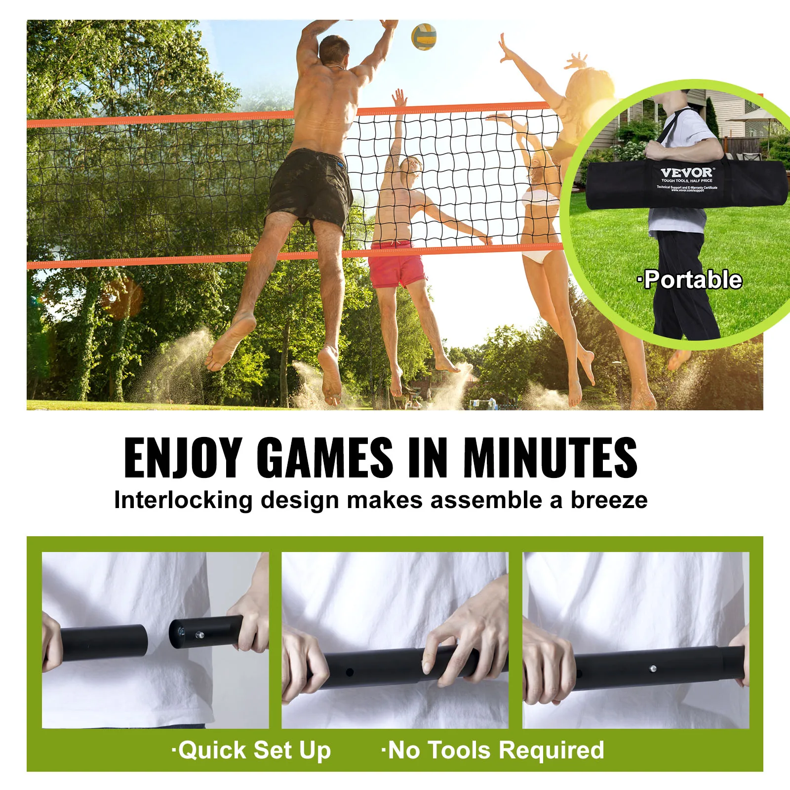 VEVOR 1.25-1.75inch Outdoor Portable Volleyball Net System 5