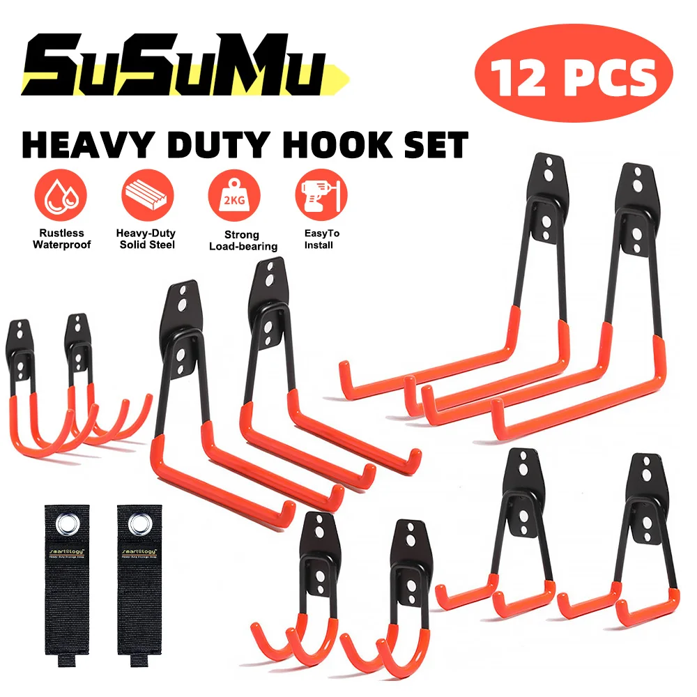 Heavy Duty Metal Hook Garage Organizer Wall Mount Bicycle Hanger Hooks Anti-slip Storage Hook for Ladders Garden Tool 10 PCS