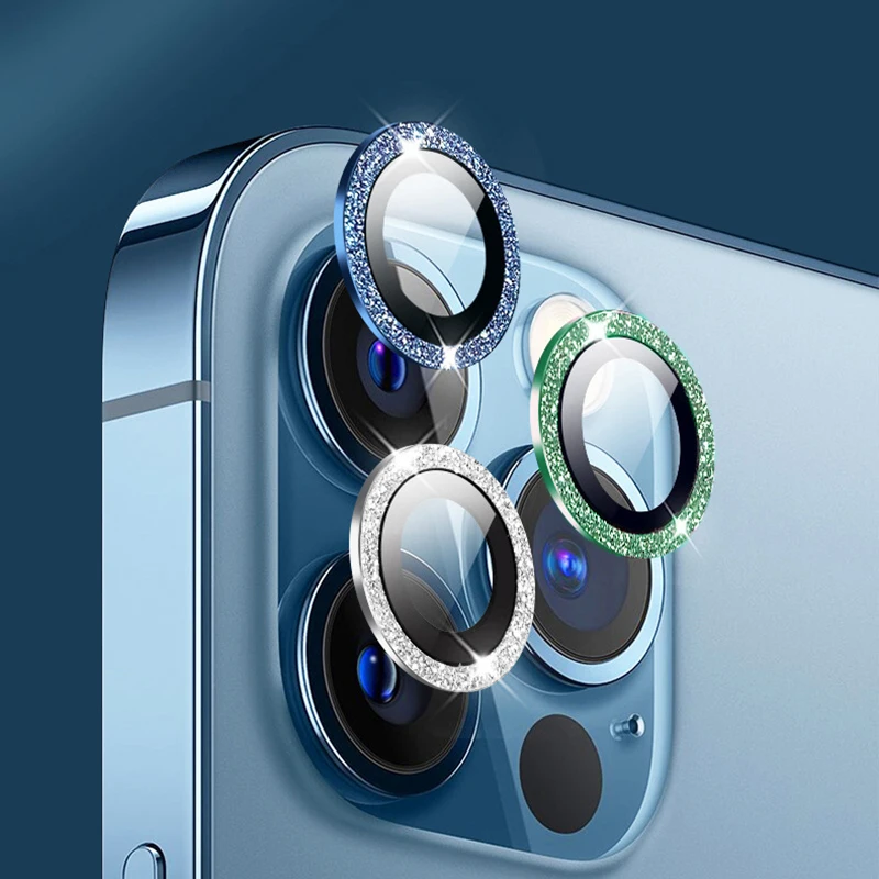 HD Glas Kamera Schutz gehärtet für iPhone 15 14 13 12 11 Pro Max Plus Diamant Glitzer Objektiv Film_voghion.com