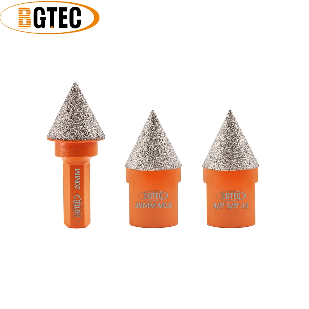 BGTEC 1/2pcs Dia20mm Diamond Milling Bits Chamfer Taper Granite Marble Tile Polishing Hole Saw Masonry Diamond Grinding Tool