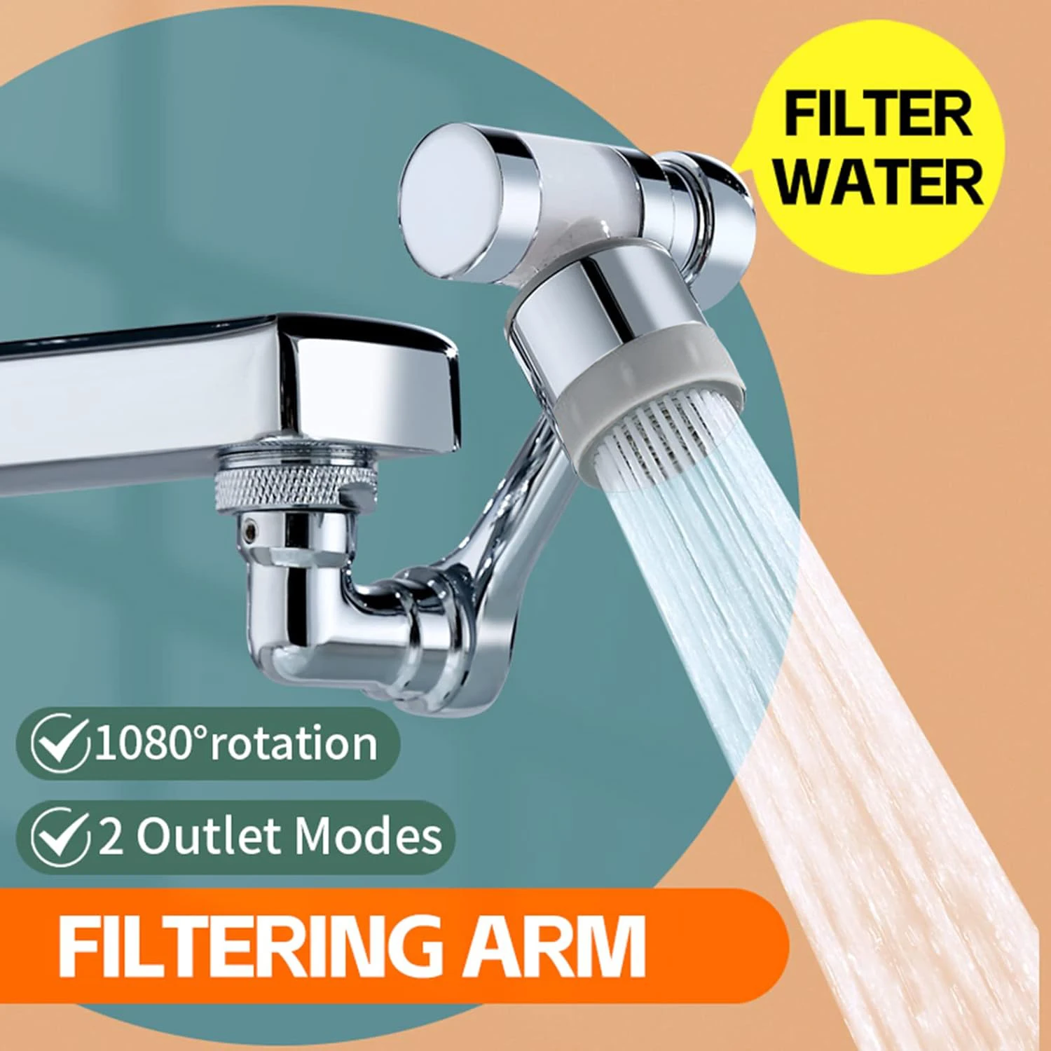 

Universal 1080° Rotation Faucet Extender with Filter Tap Aerator 2 Modes Splash Filter Basin Swivel Robotic Arm Faucets Extender