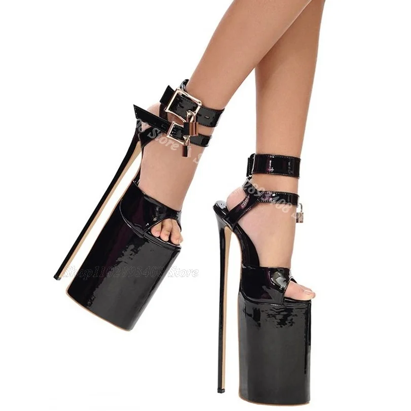

Black Lock Decor Platform Sandals Open Toe Stiletto Heels Ankle Buckle Summer New Fashion Women Sandals 2024 Zapatos Para Mujere