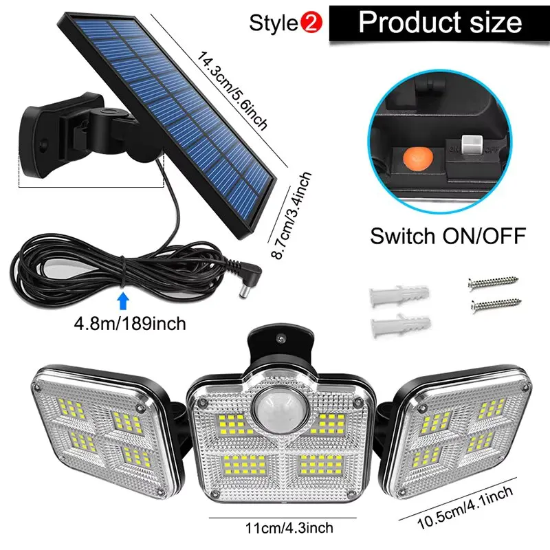 20w Solar Light 122/333led IP65 Waterproof Outdoor Indoor Solar Garden Lamp With Adjustable Head Wide Lighting Angle With 3 Mode 2