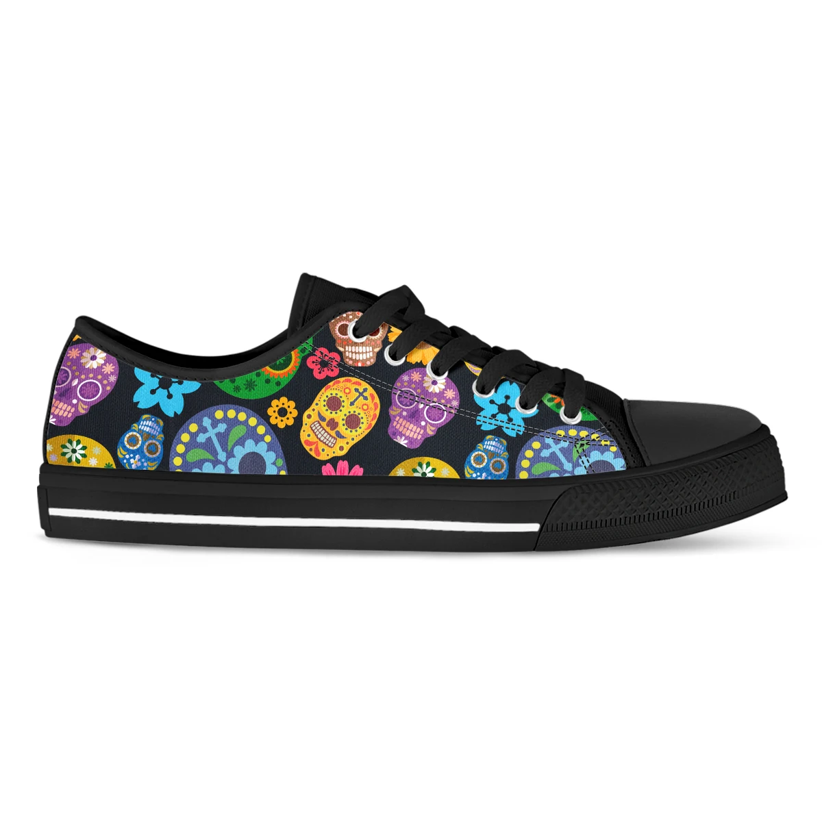 Black Colors Mexican Sugar Skull Women's Canvas Shoes Casual Sports Shoes Low Top Canvas Fashion Designer Unisex Sneakers