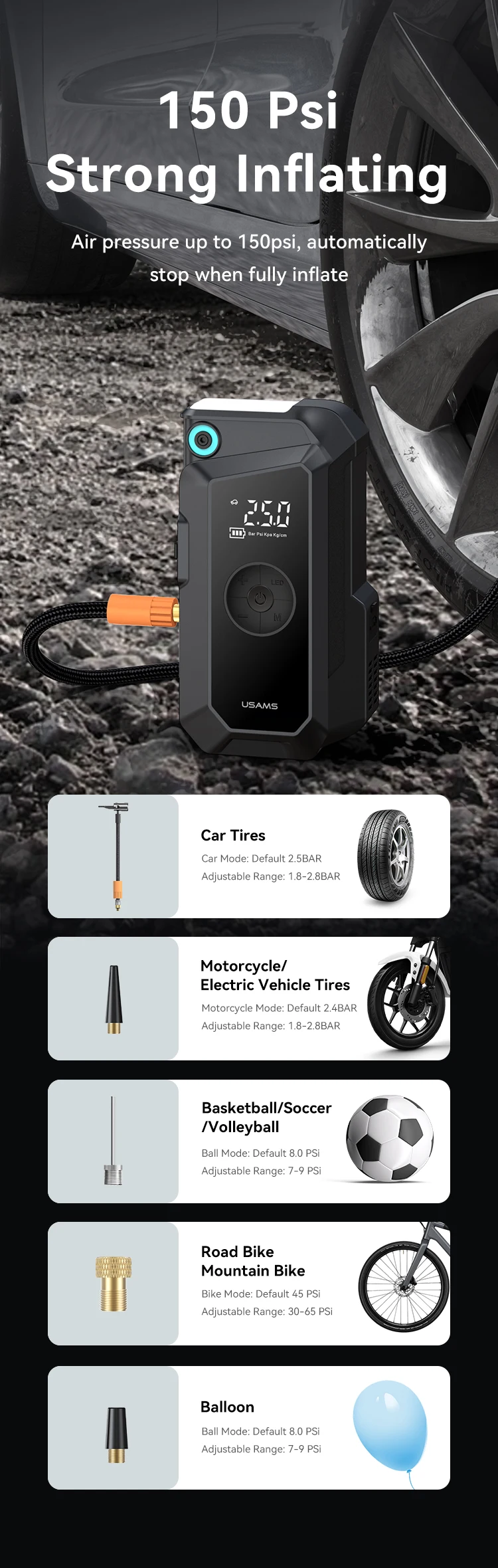 USAMS ZB287 2 in 1 8000MAH Car Jump Starter
