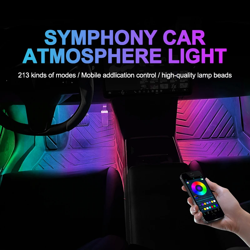 Symphony Led Car Interior Ambient Foot Light Backlight App Music Control RGB Multiple Modes Auto Atmosphere Decorative Neon Lamp