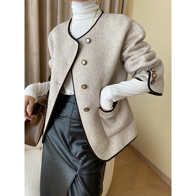 

Wool double-sided woolen coat, women's short, small figure 2023, new high-end French celebrity small fragrant coat