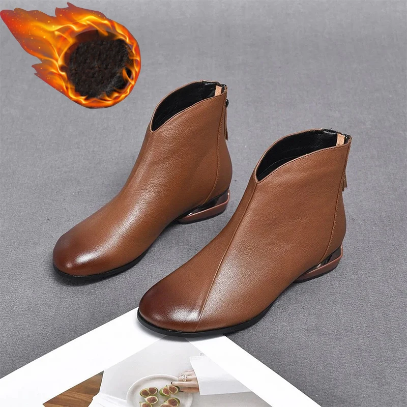 Ladies New Fashion Ankle Boots Leather Shoes For Woman Plush Boots British Style Fashion Plush Women's Short Boots 2023