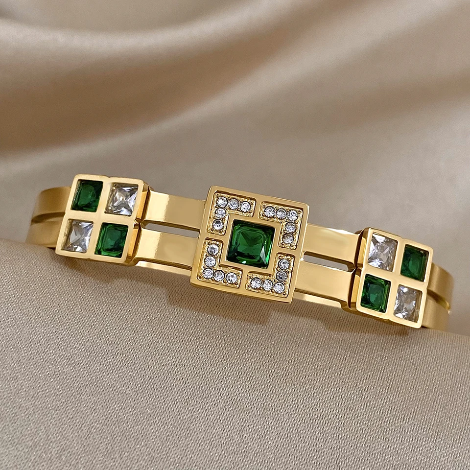 fuckthisindustry ブレスレット [グリーン] Freetry Exquisite Stainless Steel Large Green Zircon Gold