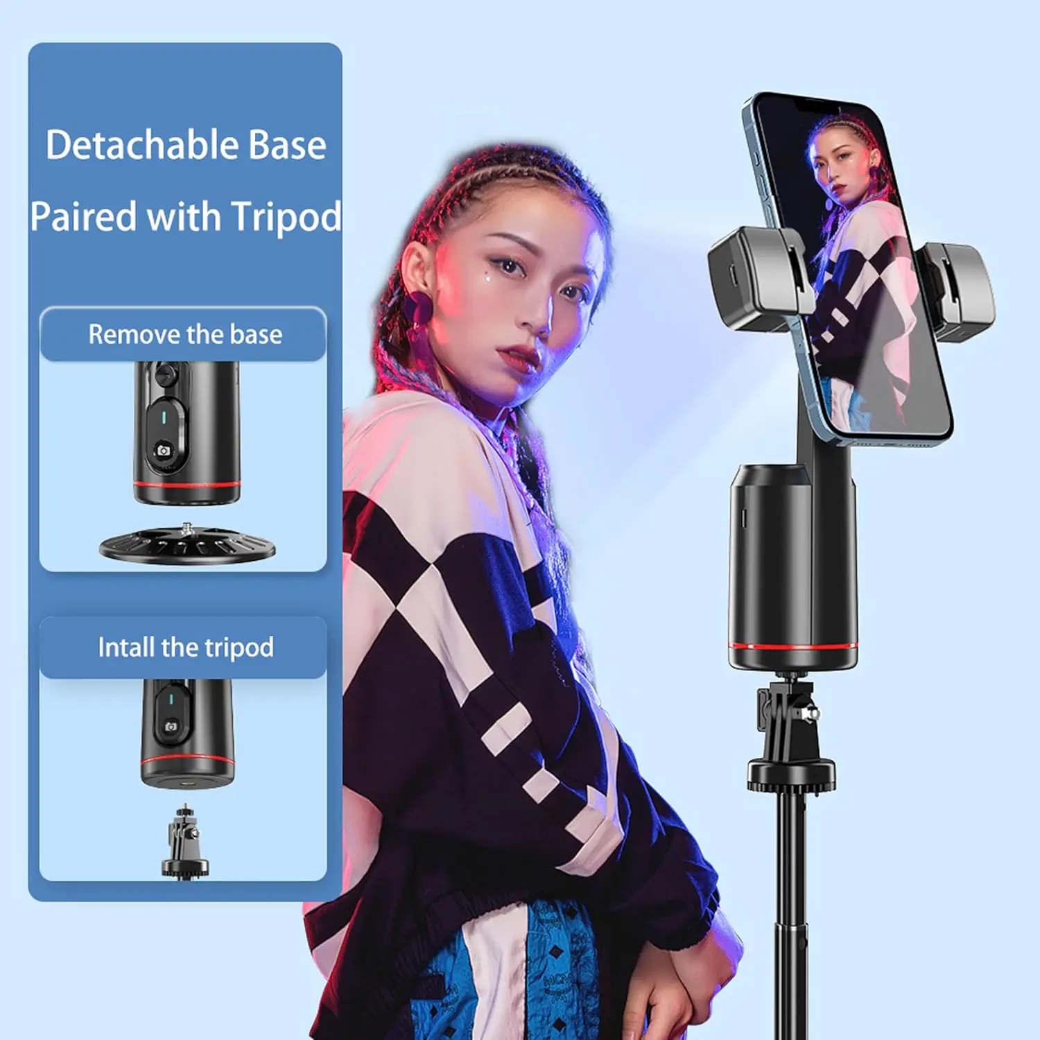 Gimbal Trépied Suivi Automatique 360° avec Télécommande - Pour Smartphone