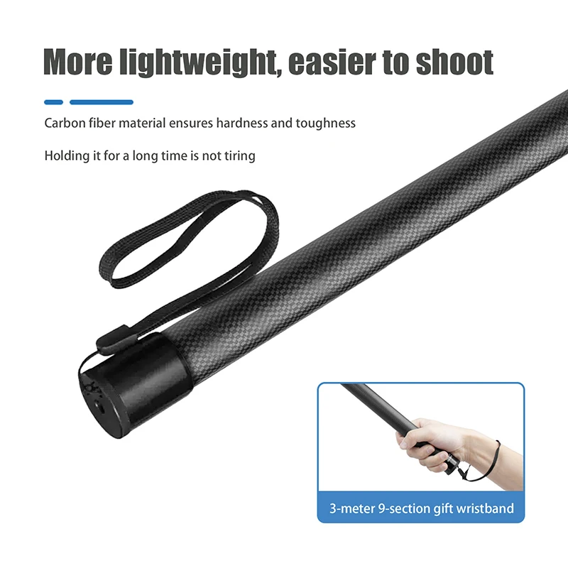 Perche à selfie fibre carbone 3m extensible pour GoPro action cam