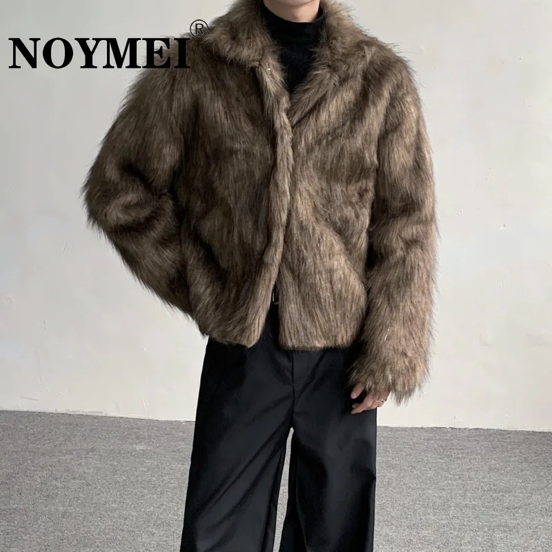 

NOYMEI Faux Fur Solid Color Brown Jacket Turn-down Collar Fashionable Korean Style All-match Temperament Cotton Coat Men WA3517