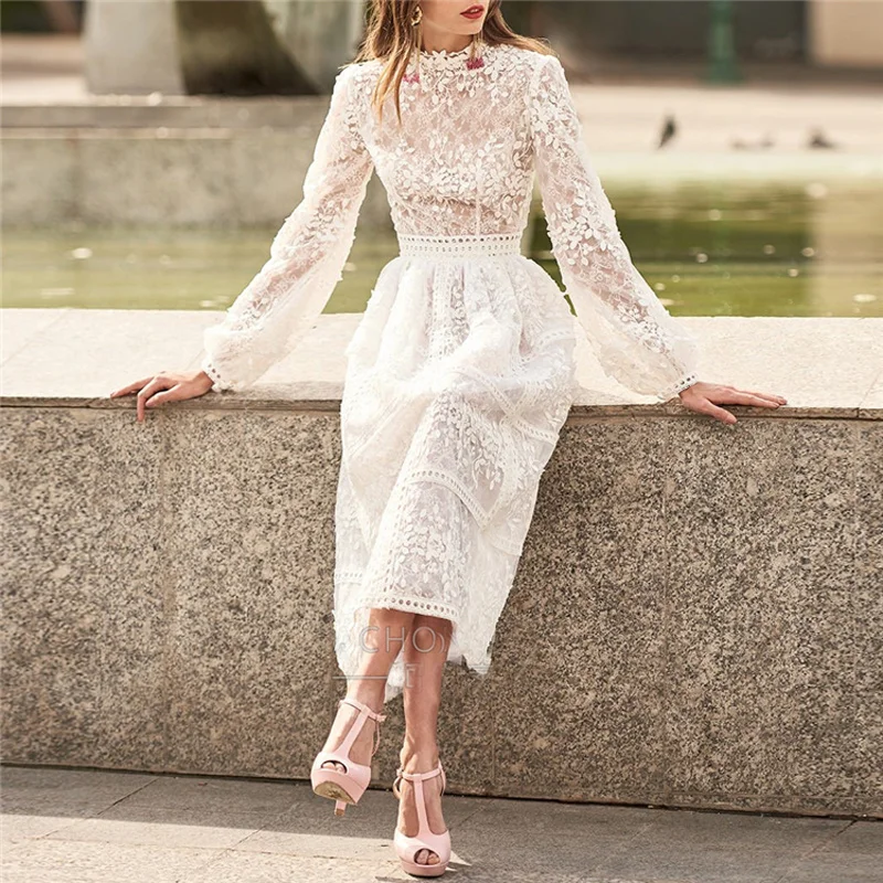 

Gorgeous Designer High Quality 2023 Autumn New Women'S Party Sexy Vintage Elegant Chic Gentlewoman Lace Long Sleeve Dress