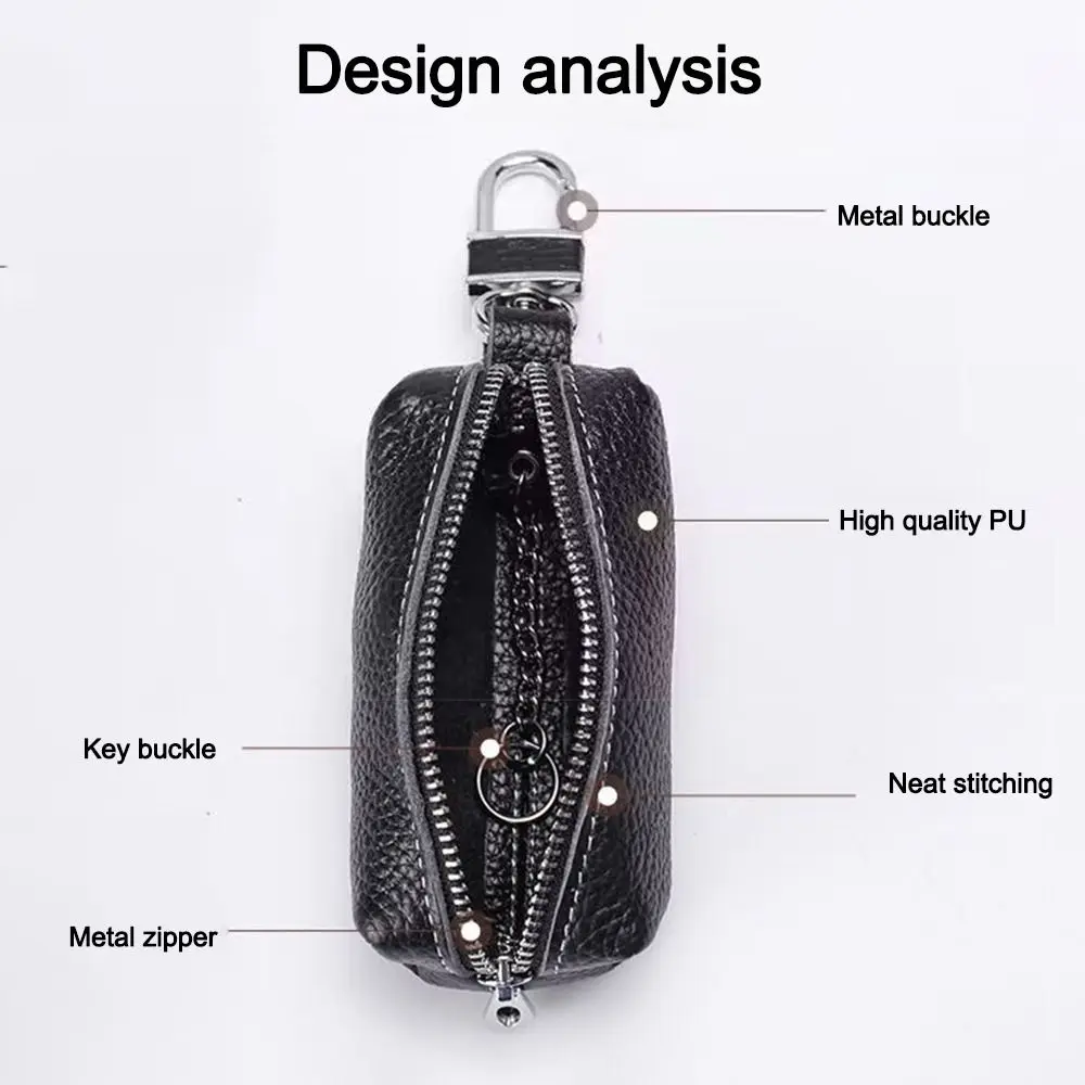 Versatile Leather Key and Coin Organizer Pouch with Zipper