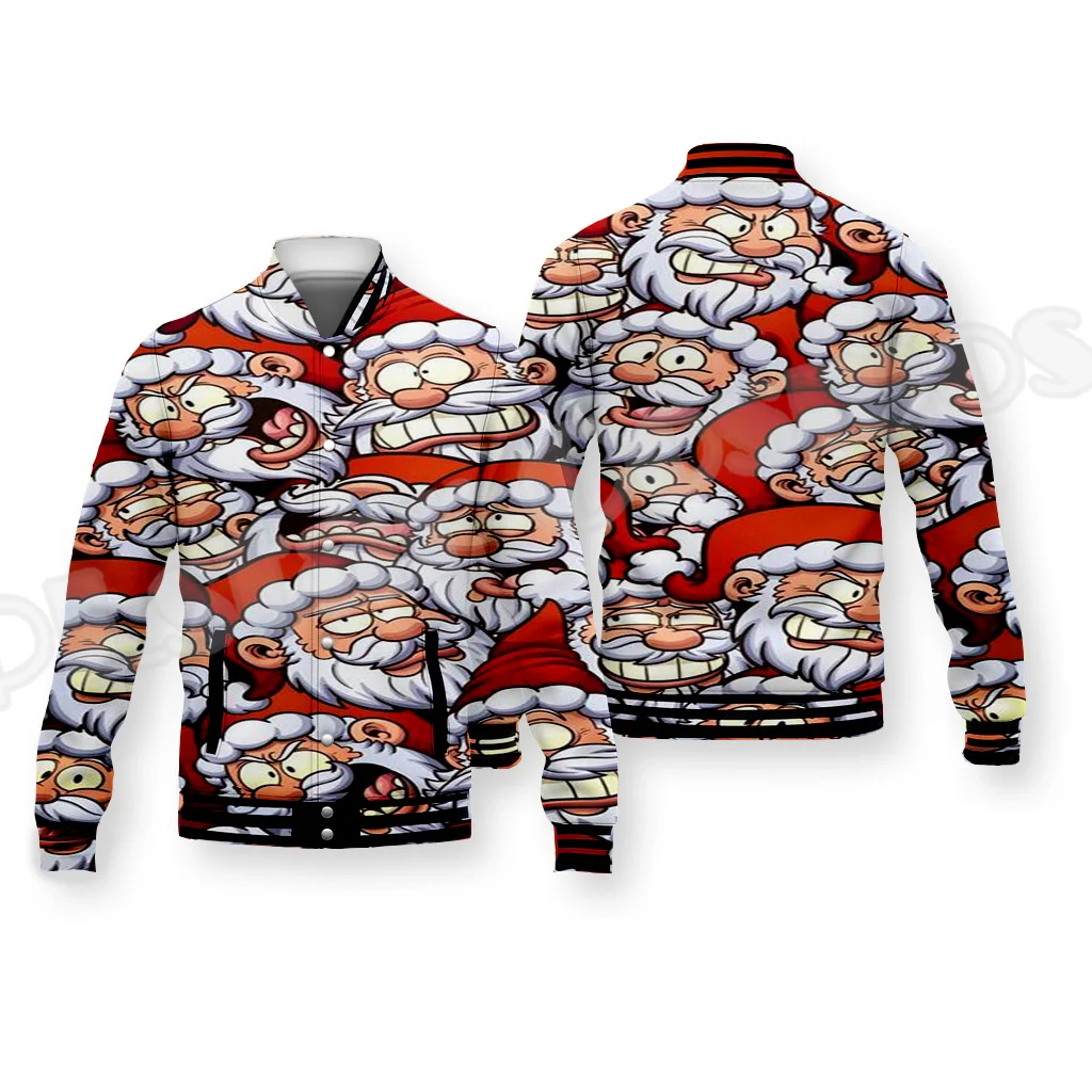 

Christmas Xmas Santa Claus Animal Colorful Pattern Harajuku Streetwear Autumn Winter Casual Funny Botton Coat Baseball Jacket N7