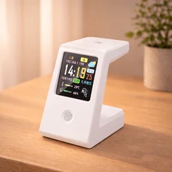Wireless Charging Smart Weather Clock - Real - Time Weather Display with Touch Control (WHITE)