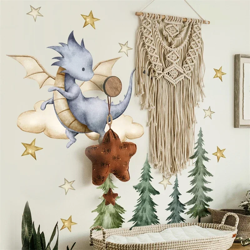Cute Lovely Flying Dragon Forest Wall Stickers for Kids Rooms Baby Room Children Wall Decoration Trees Stars Decals Nursery wall stickers,luminous wall stickers,vinyl decal stickers,children room decoration