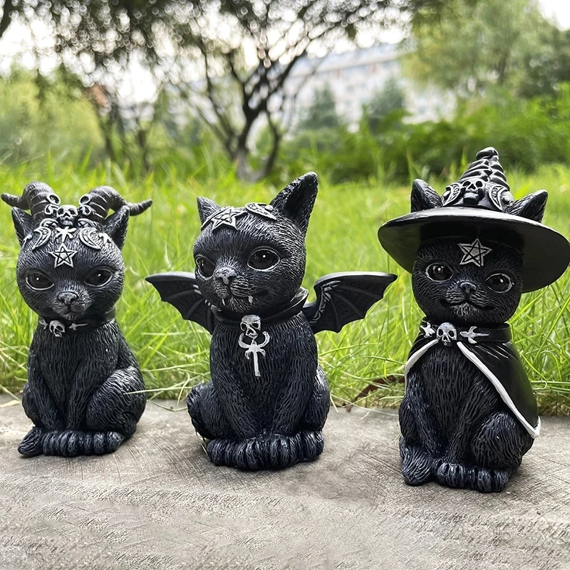 

Garden Witch Cat Sculpture Gothic Kitten Decoration Halloween Magic Cat Statue Resin Craft Ornament Home Outdoor Courtyard Decor