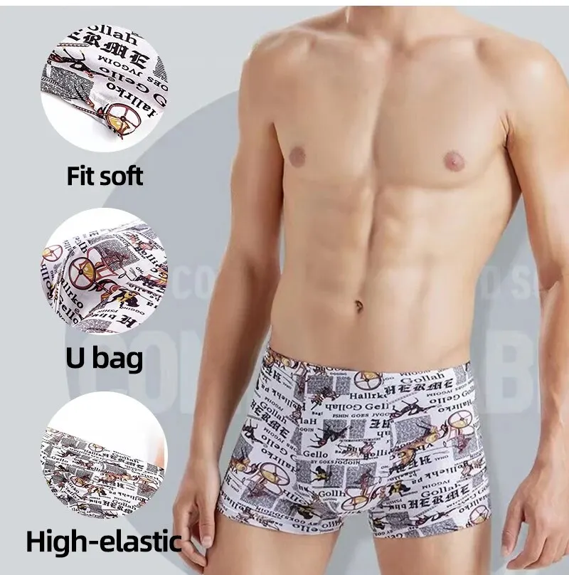 Men Printing Boxer Shorts Underpants Underwear XXL 3XL 4XL 4 Colors Mixing Sexy Soft Breathable Fashion Sports Casual 4 Pieces
