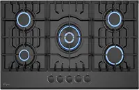 30 in. Gas Stove Cooktop 5 Italy Sabaf Sealed Burners NG/LPG Convertible in Black Tempered Glass, 30 Inch 1