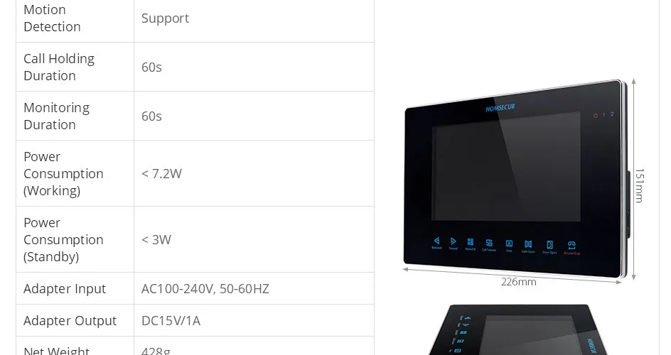 S26b9dc28342d4b92b1da13a6976b6048M HOMSECUR 7" 4 Wire Tuya WIFI HD Video Doorphone Entry Intercom Password/Card Doorbell Camera Monitoring Recording Snapshot