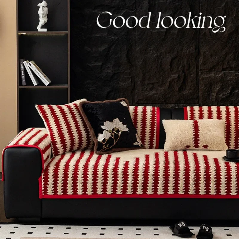 Luxurious Red Festive Sofa Cover Set, Plush Sofa Seat Cushion and Sofa Cover Cloth for All Seasons Sofa Covers for Living Room 5