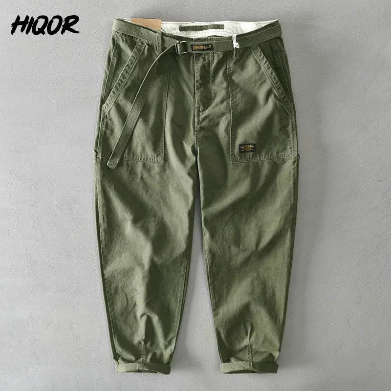 100% Cotton Casual Pants Spring Men Fashion Metal Belt Buckle Cargo Pants Hip Hop Trouser Man Pant 28-38 cotton work pants military cargo pants casual tooling pants cargo pants