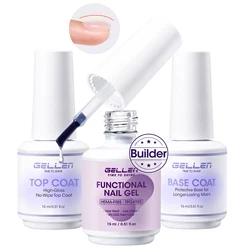 GELLEN Professional Gel Nail Polish Set - Base, Top Coat & Matte Glossy Finishes, Long - Lasting 15ml DIY Manicure Kit (Builder top coat set)