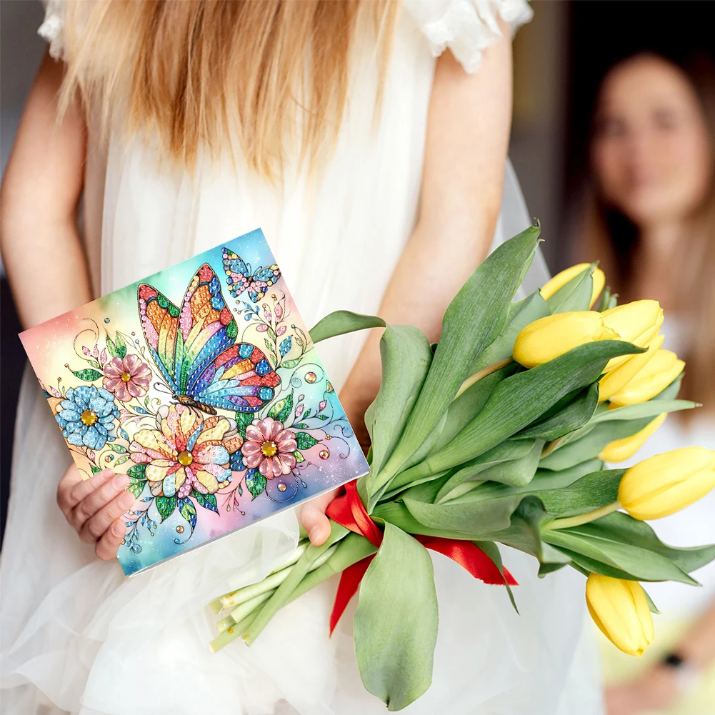 6pcs DIY Diamond Painting Greeting Card Set Rhinestone Diamond Art Mosaic Postcards Thank You Cards and Holiday Blessings