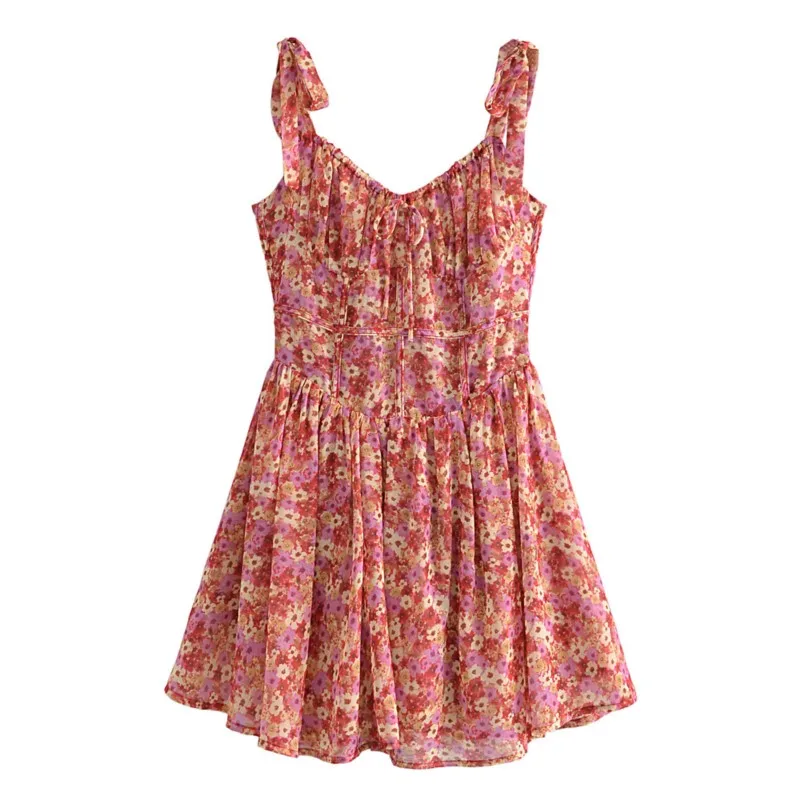 2022 Sexy Flower Print Ruched Bra Corset Style Spaghetti
