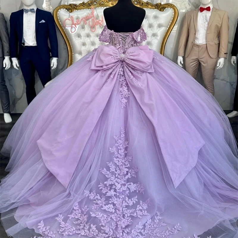 ANGELSBRIDEP Lilac Ball Gowns Quinceanera Dresses Vestidos De 15 Anos Applique Lace With Bow Princess Birthday Party Gowns