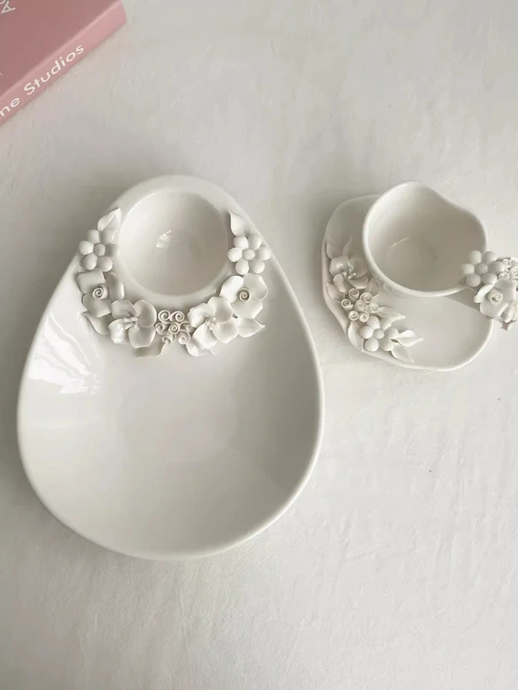 Heavy Duty Hand Pressed Flower Sushi Plate Home Coffee and Tea Set Western Steak Dinner Plate Salad Plates Tableware Set