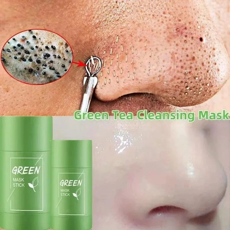 Green Tea Remove Blackhead Solid Mask Dispel Acne Blemish Black Dots Facial Clean Stick Mask Tighten Pores Whitening Skin Care